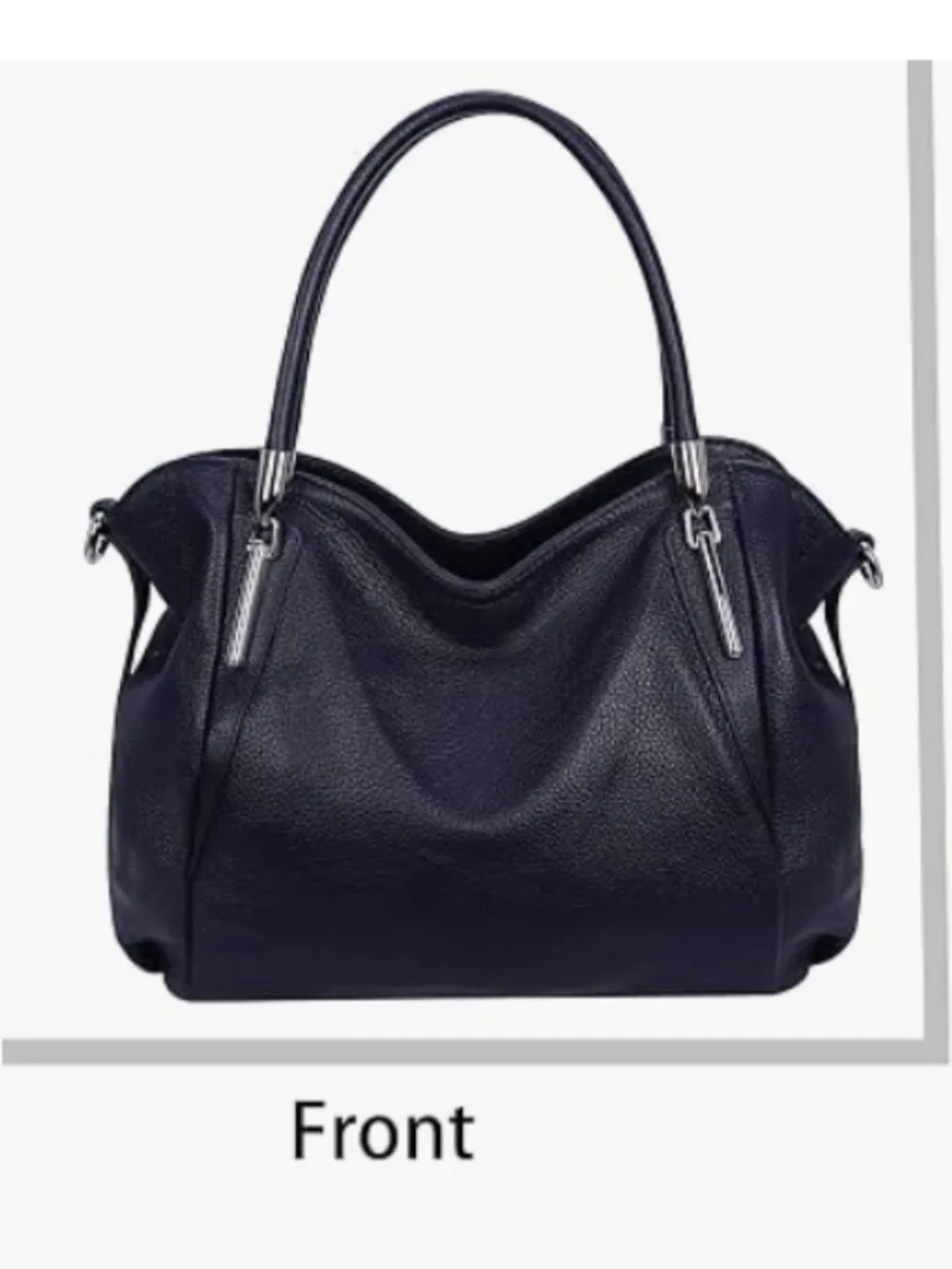 HESHE Genuine Leather Navy Blue Tote Shoulder Bag Satchel Hobo Crossbody
